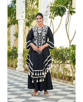 Rayon Cotton Kurti Plazo Set with Real Mirror Work