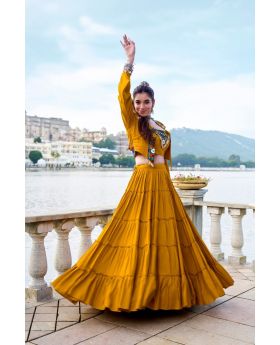 Navratri Rayon Lehenga Set with Mirror Gamthi Work & Kodi Lace