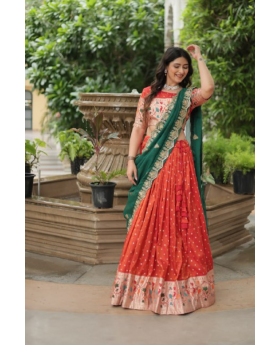 Red Cosmos Jequard Embroidered with Meena Weaving