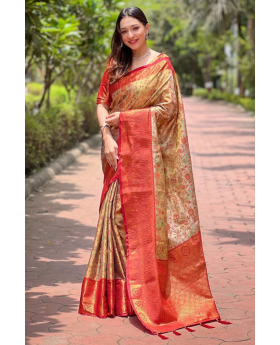 Zari weaves on red premium silk sarees