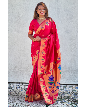 Red Paithani Sarees adorned with zari designs