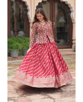 Embroidered Red Pure Dayble Viscose Jequard Lehanga Top Set