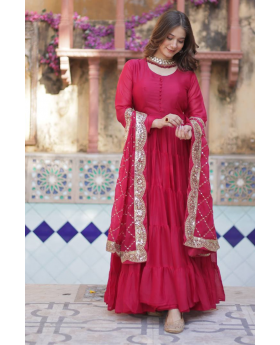 Red Star Georgette Dress with Embroidered Duaptta