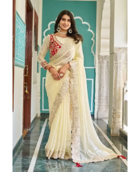 Red Designer Pure Fendy Saree with Intricate Pitha & Gota Patti Work