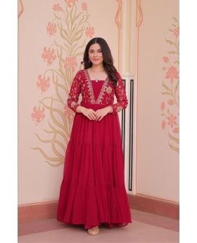 Red Elegant Faux Blooming Gown with Sequin & Zari Embroidery