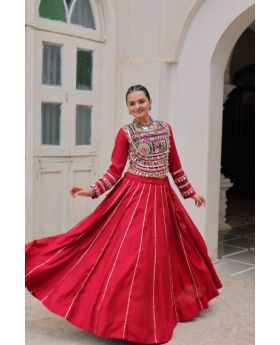 Roman Fabric Lehenga & Blouse Set with Gamthi Work