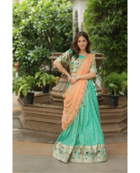 Meena Weaving Embroidered Sea Green Cosmos Jequard