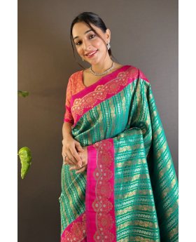 Soft silk sarees in sea green with two original zari