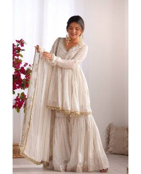 Sharara Set in Chanderi Real Mirror Handwork Kurta with Dupatta