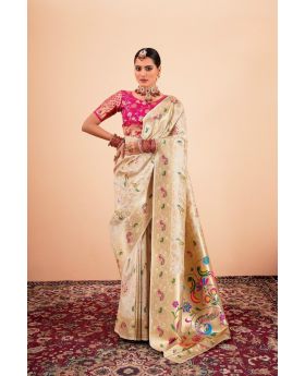 Silk Blend Paithani Saree with Fine Zari & Thread Weave 