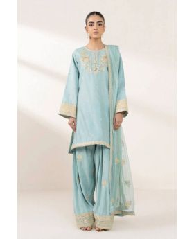 Sky Blue Chinnon Silk Kurta Dupatta Plazo Suit Set