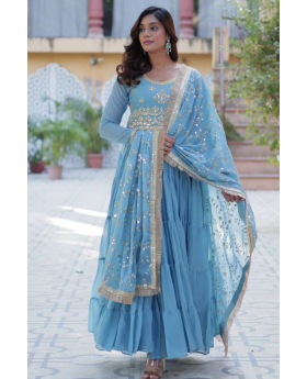 Lavender Star Georgette Dress with Embroidered Dupatta