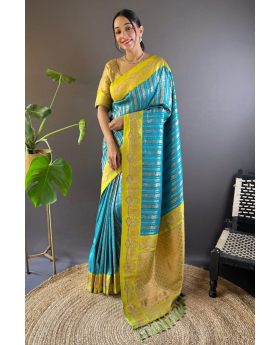 Paithani sarees in sky blue soft silk with peacock jaal
