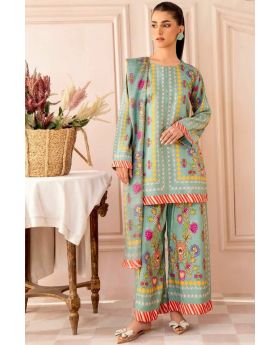 Sky Blue Digital Print Kurta with Matching Palazzo & Dupatta Set