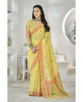 Soft Linen Cotton Saree with Intricate Minakari Weaving