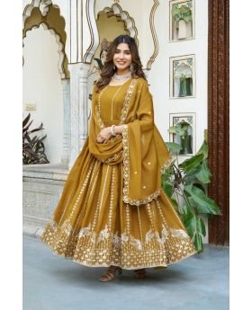 Star Georgette Sequin Embroidered Gown with Dupatta