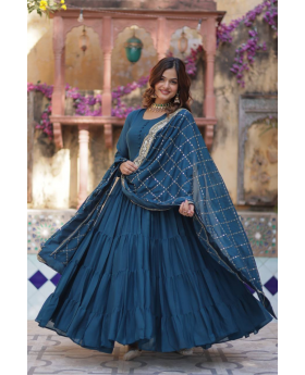 Wine Star Georgette Dress with Embroidered Duaptta