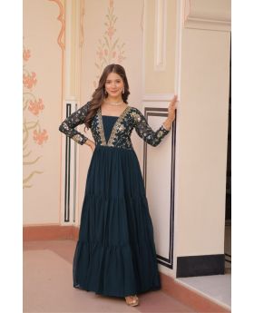 Teal Elegant Faux Blooming Gown with Sequin & Zari Embroidery