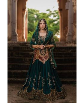Turquoise Blue Natural Crepe Silk Sharara Kurta Dupatta Suit Set
