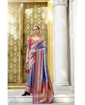 Pure Tissue Silk Saree with Zari Weaving & Striking Ikkat Design