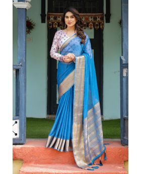 Fresh Sky Blue Chiffon with flowy drape Saree