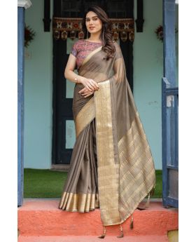 Classy Coffee Brown Feather light Chiffon Saree
