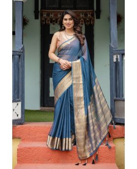 Cool Slate Blue Lightweight Chiffon flowy texture Saree