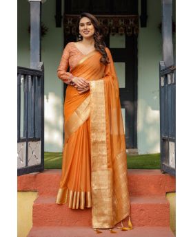 Warm Burnt Orange Soft & lightweight Chiffon Saree