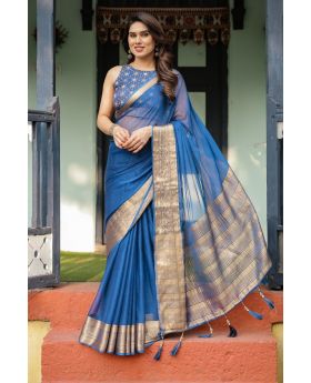 Rich Royal Blue Soft flowing Chiffon Saree for a graceful drape