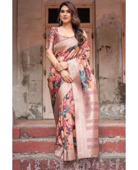 Exquisite Wildlife Banarasi Silk with Digital Print Saree