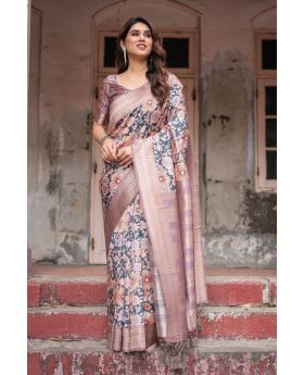 Premium Banarasi Silk with Digital Floral Print Saree