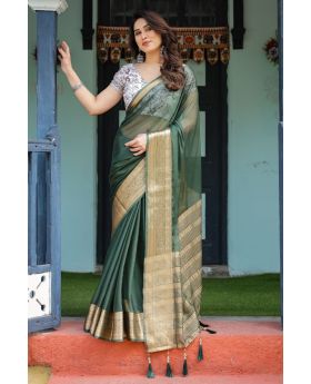 Deep Bottle Green Feather light Chiffon Saree