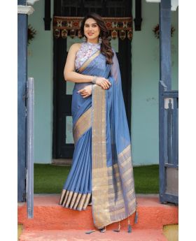 Dusty Blue flowy Chiffon for a graceful drape Saree
