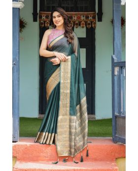 Royal Deep Teal Green Chiffon for a flowy drape Saree