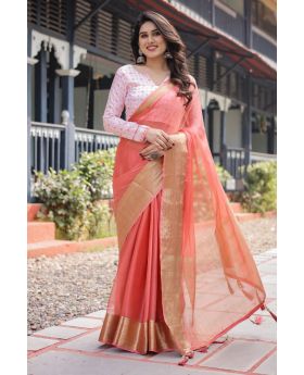 Soft Peach Pink Lightweight Chiffon Saree for an effortless drape