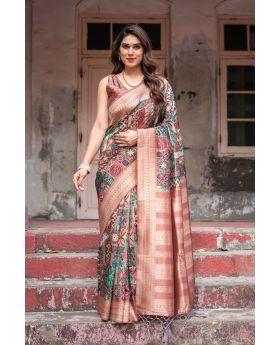 Unique Tribal Geometric Print Saree Digital Printed Silk