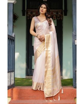 Elegant Ivory White Lightweight Chiffon Saree with soft fall