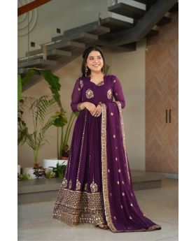  Faux Blooming Gown with Sequin Embroidery Dupatta