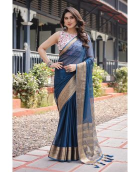 Royal Navy Blue Soft flowing Chiffon with luxurious feel Saree