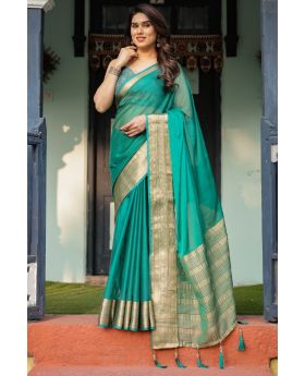 Bold Teal Green Premium Chiffon Saree with soft breathable texture