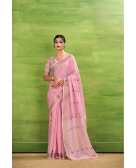 Elegant Linen Saree with Intricate Woven Border