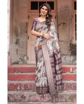 Abstract Circular Banarasi Digital Printed Silk Saree 