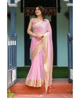 Sweet Baby Pink Soft Chiffon Floral Saree