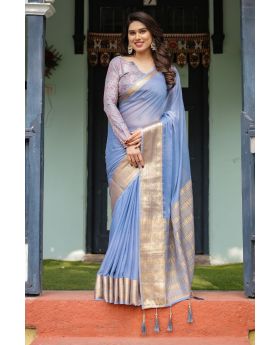 Soft Periwinkle Blue Featherlight Chiffon Saree
