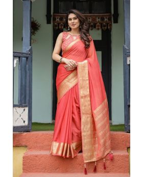 Coral Rose Lightweight Chiffon Saree for a graceful fall
