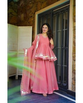 Light Pink Tabby Organza Sharara Kurti Dupatta Set with Lace