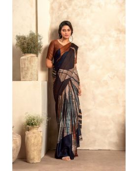 Vibrant Digital Print on Silken Soft Satin Saree