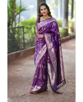 Violet Banarasi Soft Silk Sarees with silver zari