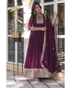 Anarkali with Violet Faux Blooming Gown in Georgette with Dupatta