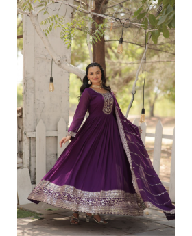 Violet Faux Blooming Gown Embroidered Dupatta